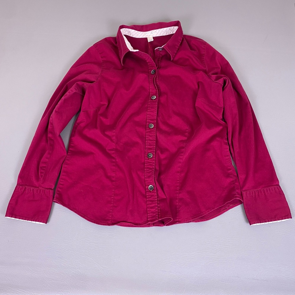 Vintage Old Navy Button‎ Up Shirt Women's XXL Perfect Fit Stretch Magenta Pink